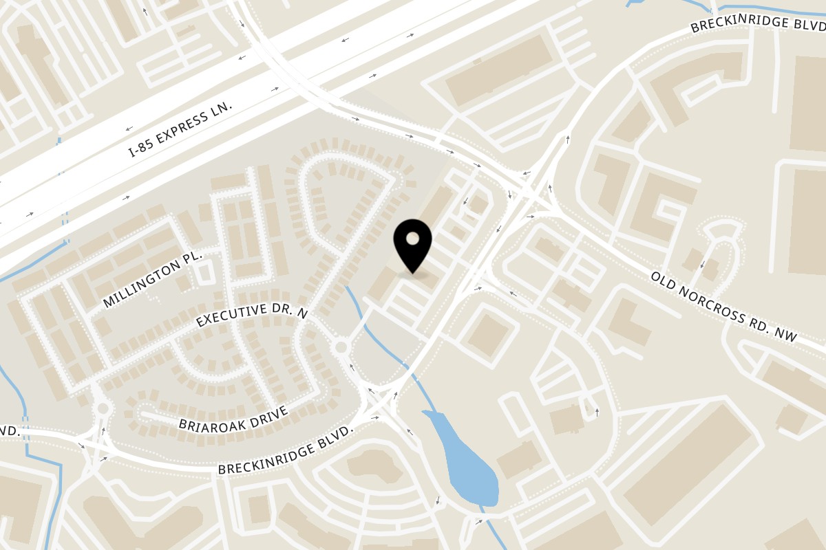Map showing the location of Asma's Cuisine on 3099 Breckinridge Blvd #114b in Duluth